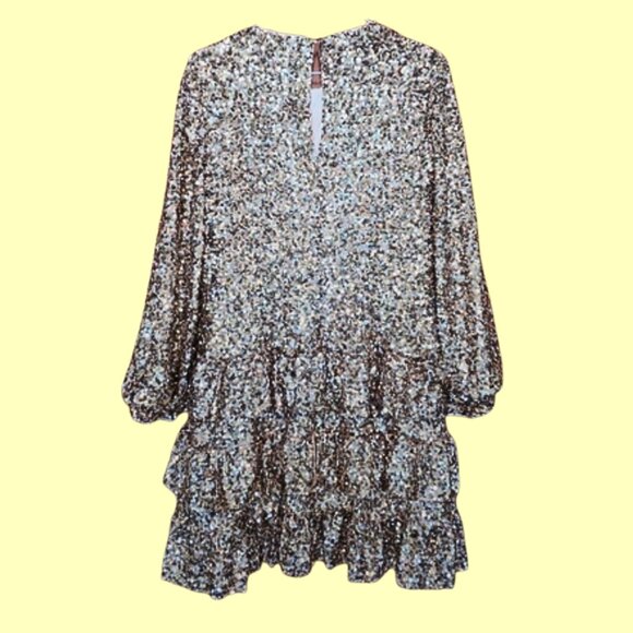 NWT Antonio Melani Gold Sequined Party Tiered Bubble Hem Dress Size 4 - Picture 5 of 5